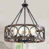 20 Dining Room Light Fixture/Chandelier Over Table, 5-Light Black & Wood Grain Farmhouse Chandeliers for Dining Room
