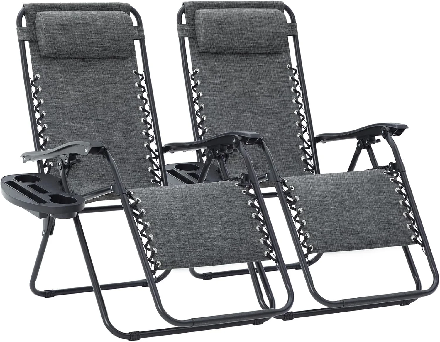 JEAREY Zero Gravity Lounge Chairs Set of 2, Adjustable Steel Mesh Recliners with Pillows and Cup Holder Trays for Patio