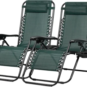 Nazhura Set of 2 Relaxing Recliners Patio Chairs Adjustable Steel Mesh Zero Gravity Lounge Chair Beach Chairs with