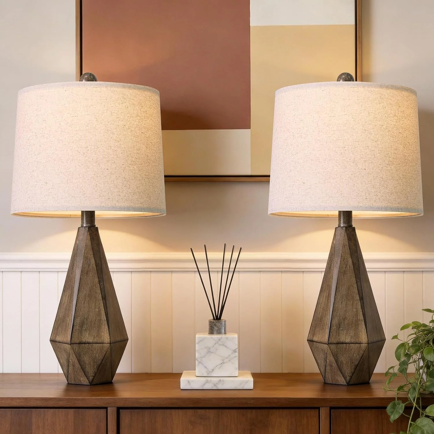 PoKat 20.25 Retro Farmhouse Table Lamp Set of 2, Living Room & Bedroom Rustic Linen Bedside Nightstand Lamps for Kids - Image 8