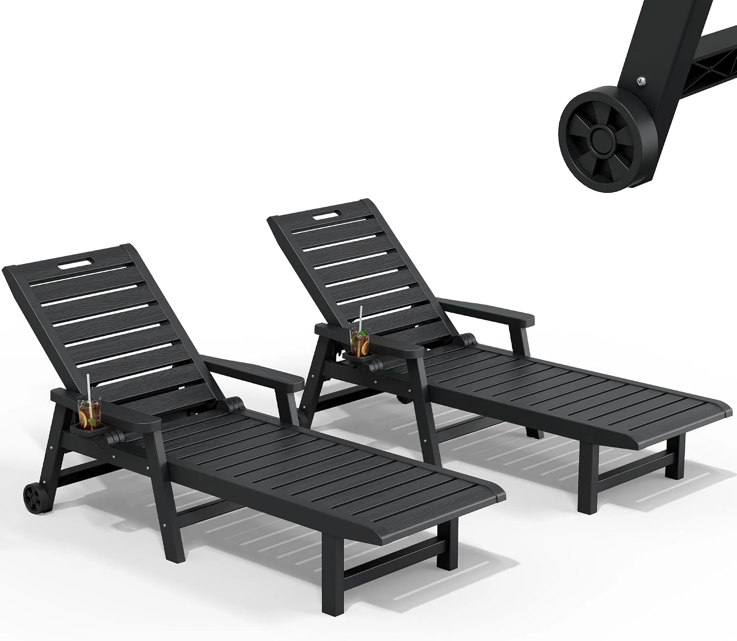 Lounge Chair, Pool Lounge Chairs Set of 2, Waterproof Sun Loungers Chair, 5-Positions Adjustable Outdoor Lounge Chairs