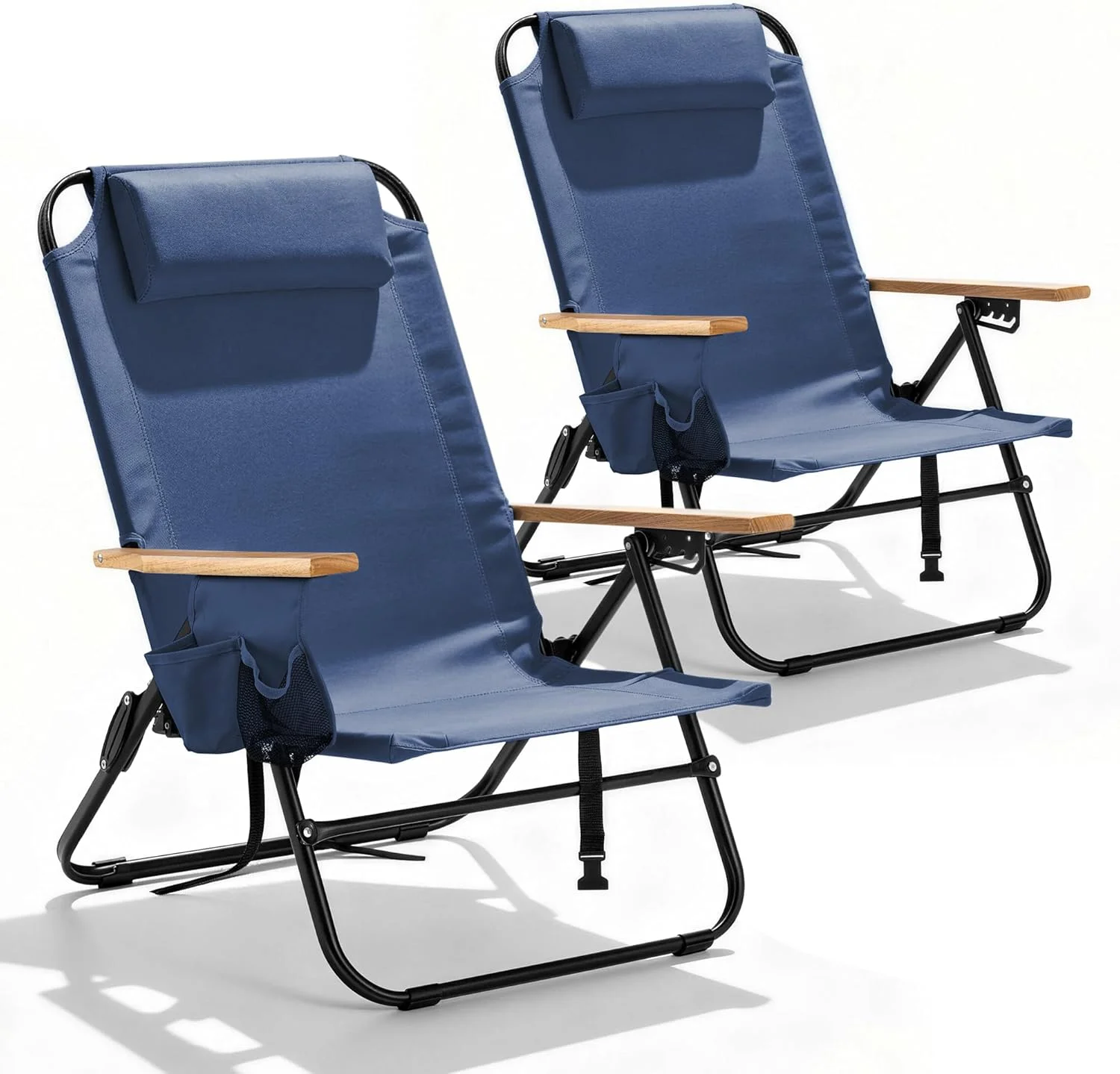 Canpsky 2 Pack Premium 5-Position Reclining Camping Chair, Portable Folding Lightweight Outdoor Chair with Wooden - Image 6