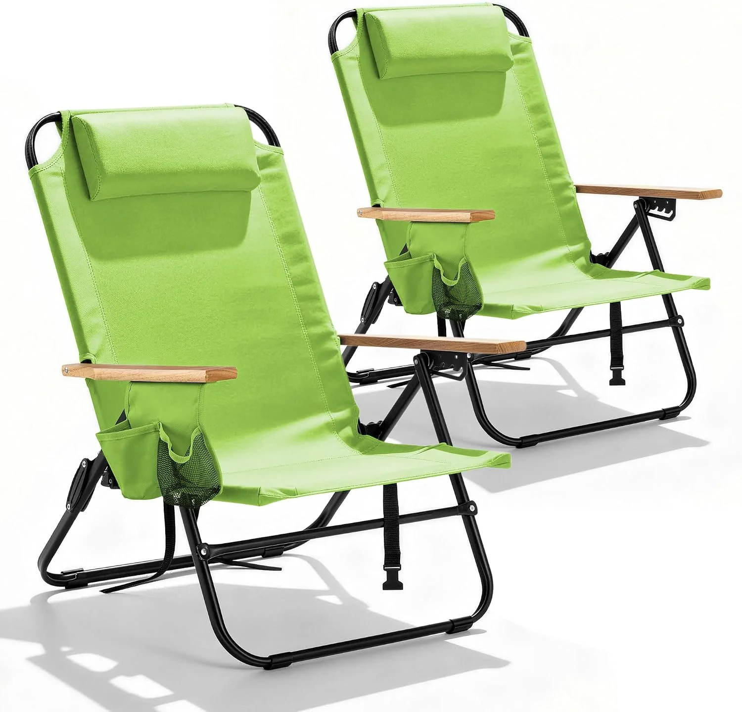 Canpsky 2 Pack Premium 5-Position Reclining Camping Chair, Portable Folding Lightweight Outdoor Chair with Wooden