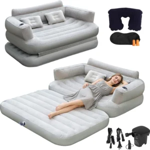 Onirii Full Size Inflatable Sofa Bed with Air Pump, 2-in-1 Portable Blow-Up Air Couch, Inflatable Couch Bed and Folding