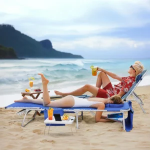 Alternative view of 3-in-1 Beach Chair Face Holes, Lounge Chair Outdoor with Folding Side Table, 5-Position Recliner, Max 330lbs