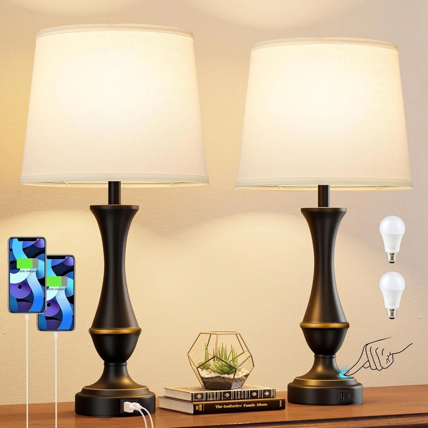 Seealle Touch Lamps for Nightstand, Dimmable, Bulb Included - Image 3