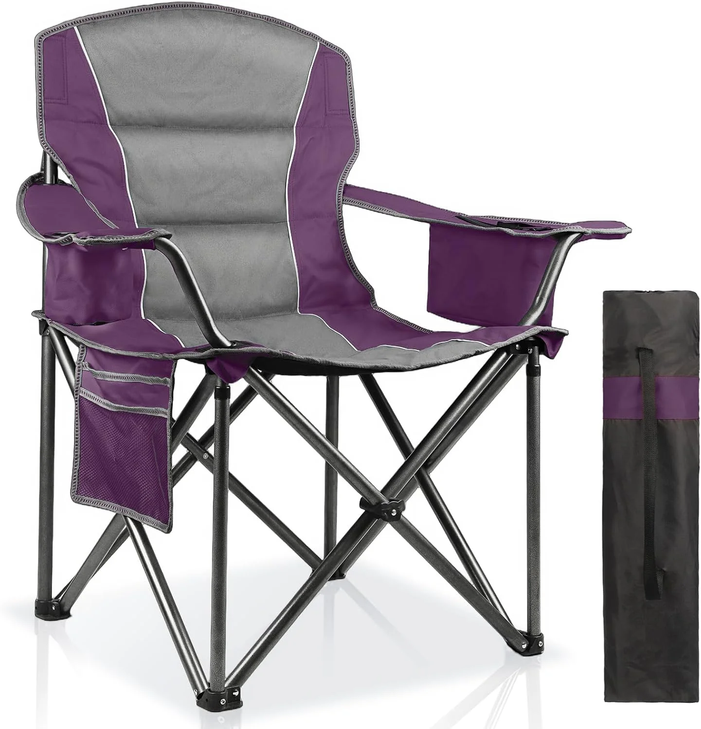 LANMOUNTAIN 2 Pack Padded Oversized Camping Chairs for Adults, Heavy Duty Support 400 Lbs, Folding Portable Lawn Chair - Image 5