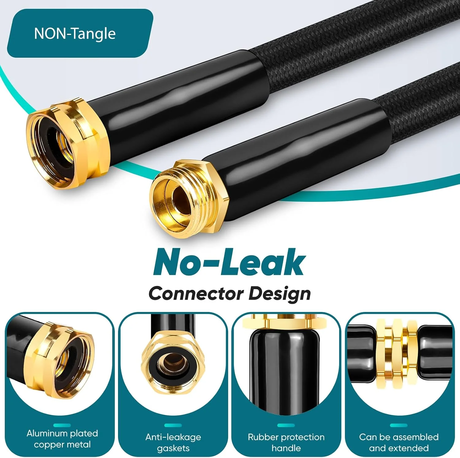 Garden Hose 100FT, Non-Expanding Lightweight Water Hose With 10-Function Nozzle, 3/4GHT - Image 3