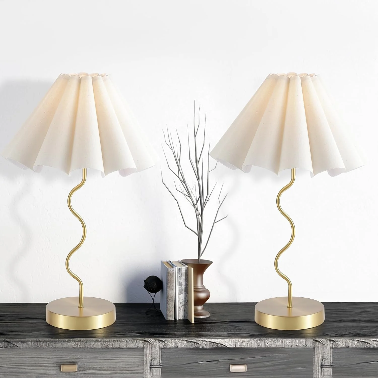 EOEYYOYB Pleated Table Lamp, Modern Lamp for Bedroom Home Office Decor