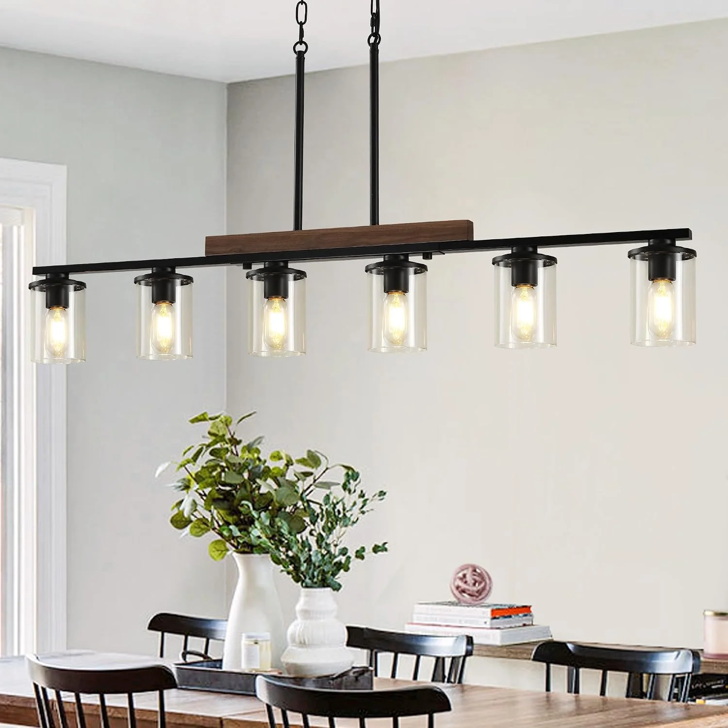 36.2¡®¡¯ Kitchen Lighting, Black Modern Rustic Wood Ceiling Pendant Light Fixtures - Image 4