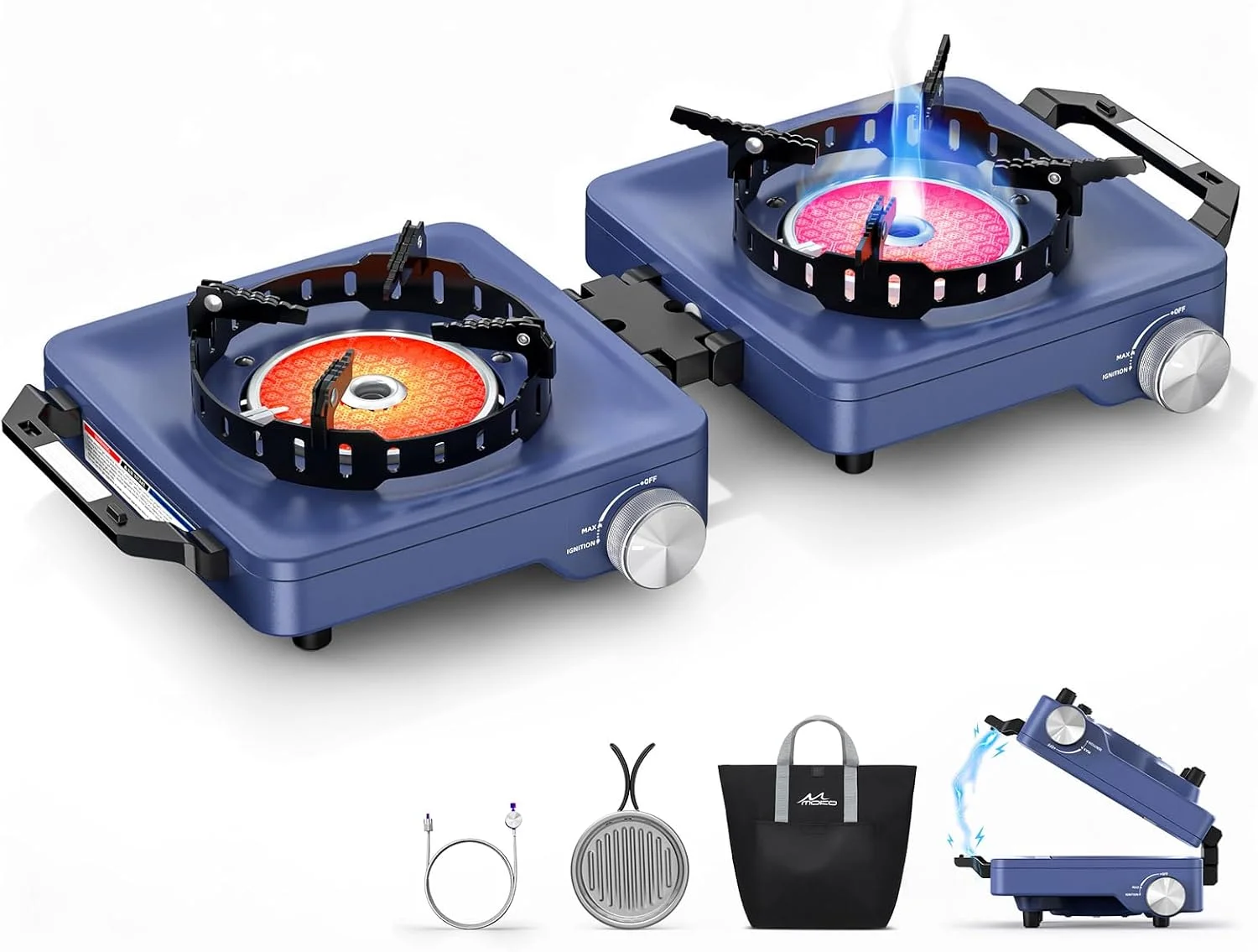 MoKo Propane Camping Stove 2 Burner, 36, 000 BTU Infrared & Open Flame Hybrid, Windproof Folding Portable Outdoor Gas