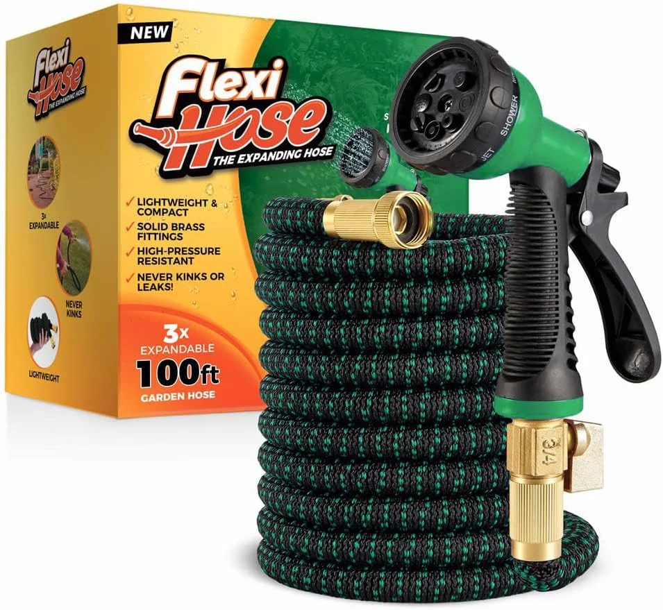 Flexi Hose with 8 Function Nozzle, 100FT, 3/4 Inch Solid Brass Fittings and Double Latex Core - Image 4