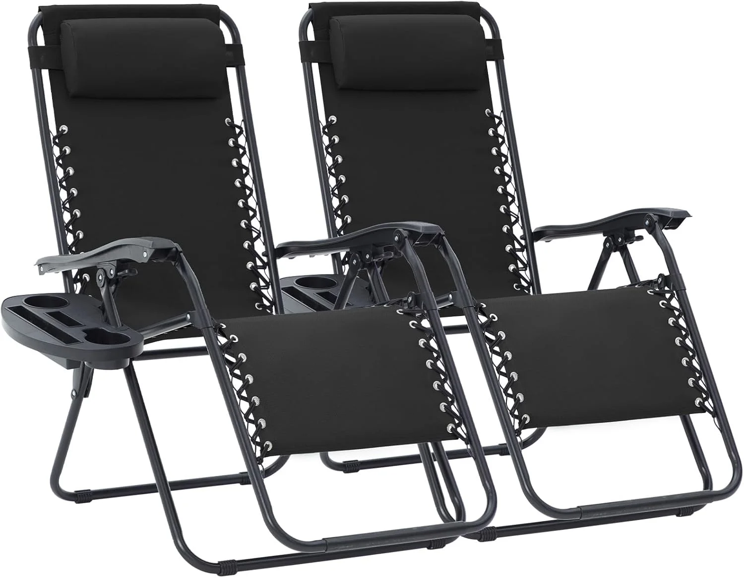 JEAREY Zero Gravity Lounge Chairs Set of 2, Adjustable Steel Mesh Recliners with Pillows and Cup Holder Trays for Patio - Image 4