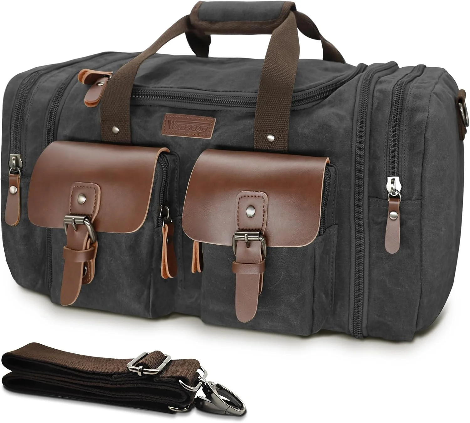 Wildroad Waxed Canvas Duffle Bag - 50L Waterproof Weekender Overnight Travel Bag - Image 13