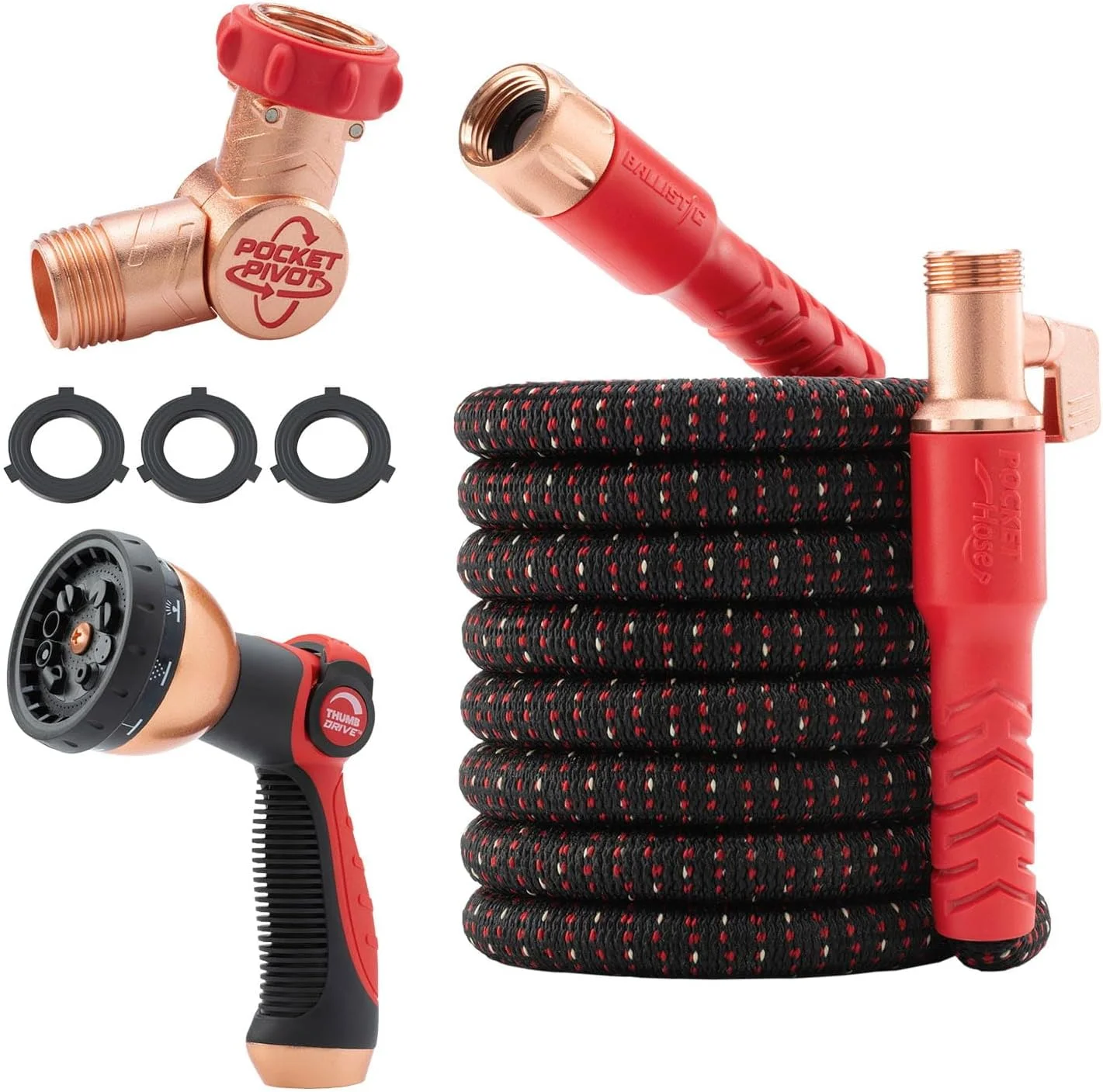 Pocket Hose Ballistic 50 FT Expandable Garden Hose, No-Kink, 360° swiveling pocket pivot connector - Image 2
