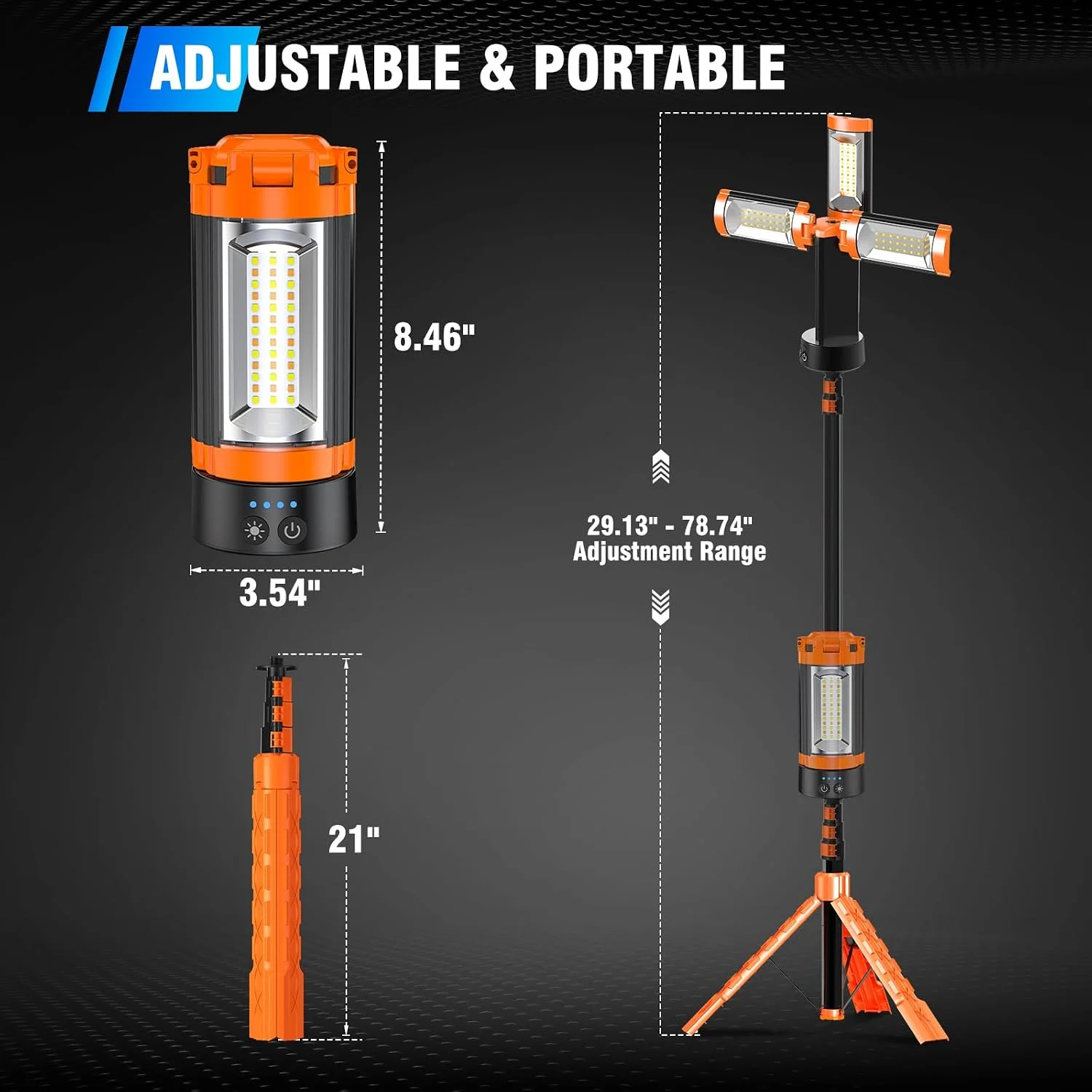 AKOFUN 12000mAh Camping Light with Stand, Rechargeable Work Light, 10000 Lumen Dimmable Cordless Work Light with 3 LED - Image 8
