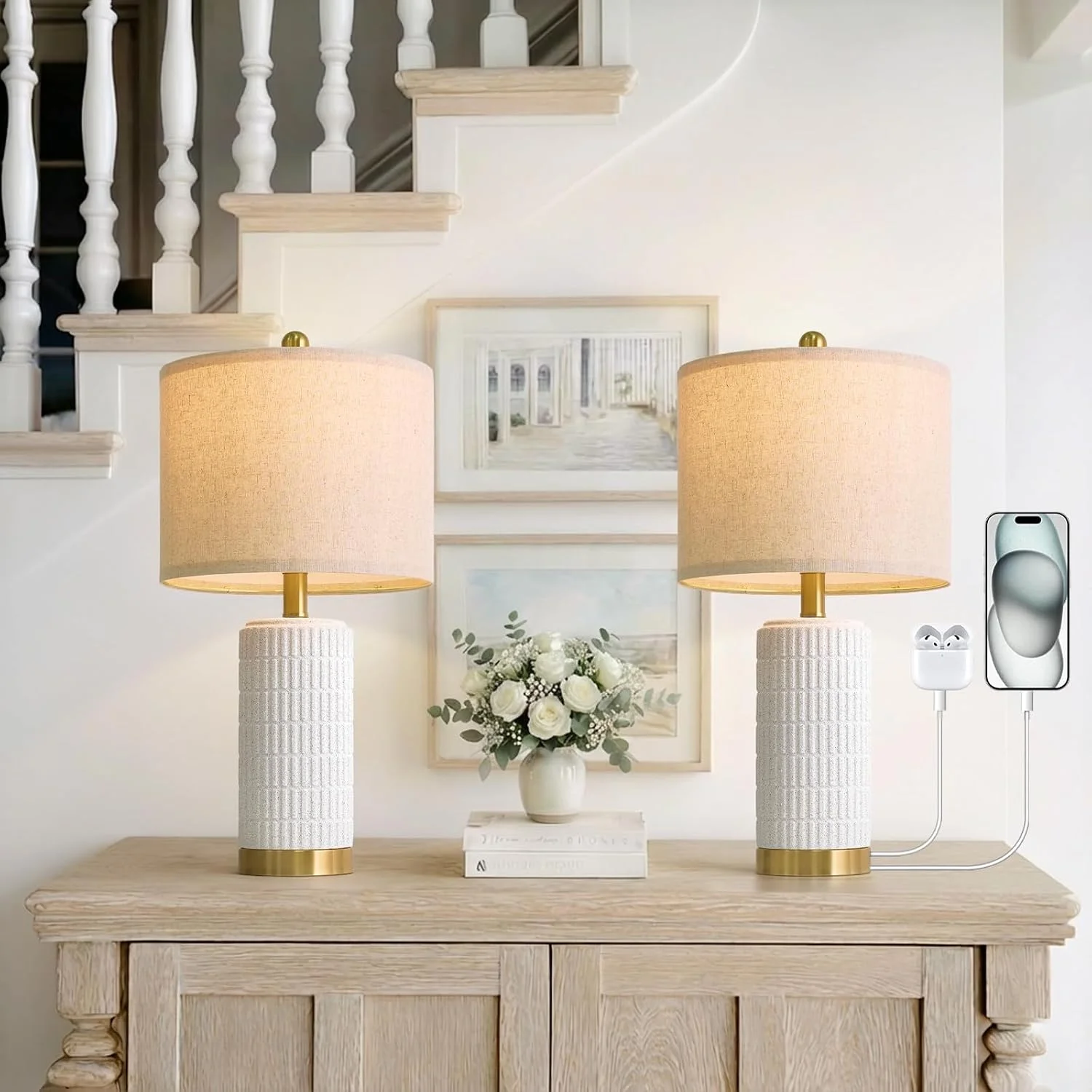 PoKat 20.75 Small Modern Ceramic Table Lamps Set of 2 - Image 14