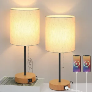 17.3¡¯¡¯ Table Lamps Set of 2 with 2 USB & AC Outlet, Pull Chain