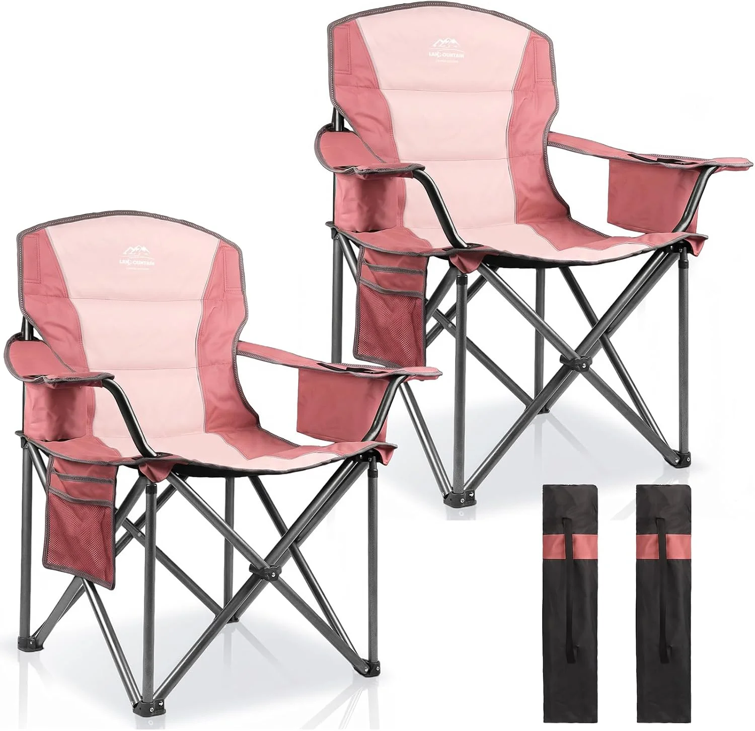 LANMOUNTAIN 2 Pack Padded Oversized Camping Chairs for Adults, Heavy Duty Support 400 Lbs, Folding Portable Lawn Chair - Image 10