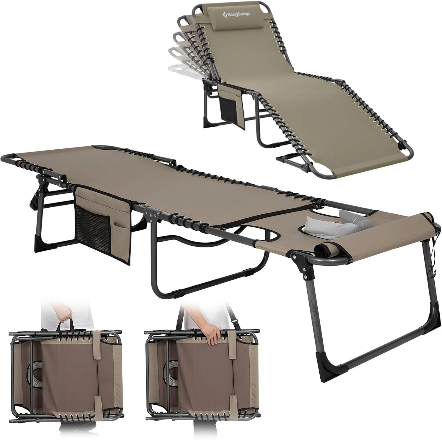 KingCamp Lounge Chair with face Hole & Canopy Shade, 400LBS Folding Portable Tanning Chair with face Hole