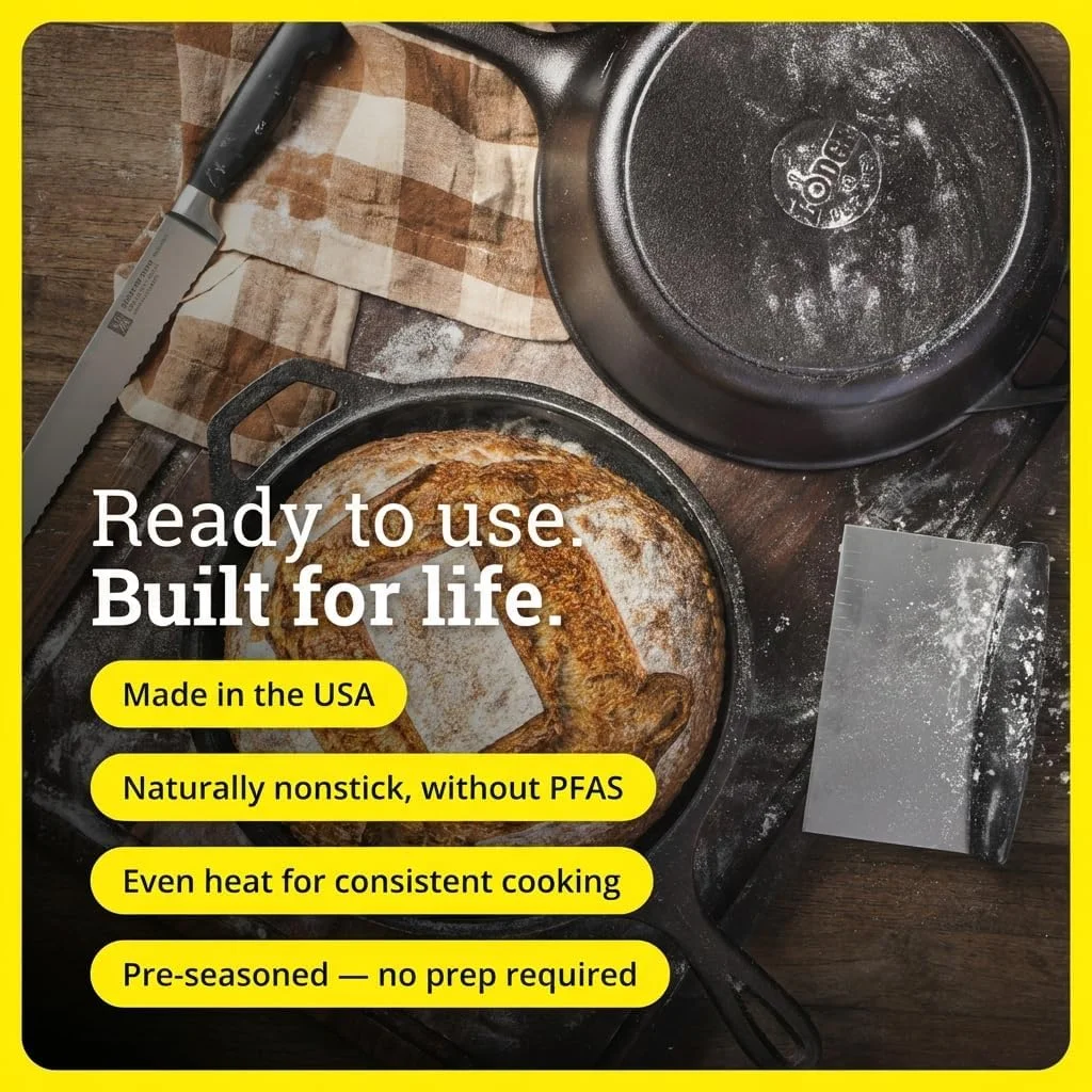 Lodge Cast Iron Combo Cooker, PFAS-Free 2-in-1 3.2 Quart Deep Pot and 10.25 Inch Skillet Set - Image 2