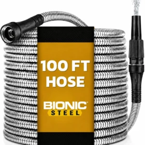 BIONIC STEEL 150 Ft Metal Garden Hose with Sprayer Nozzle, Non Kinking Design, Stainless Steel Heavy Duty Water Hose