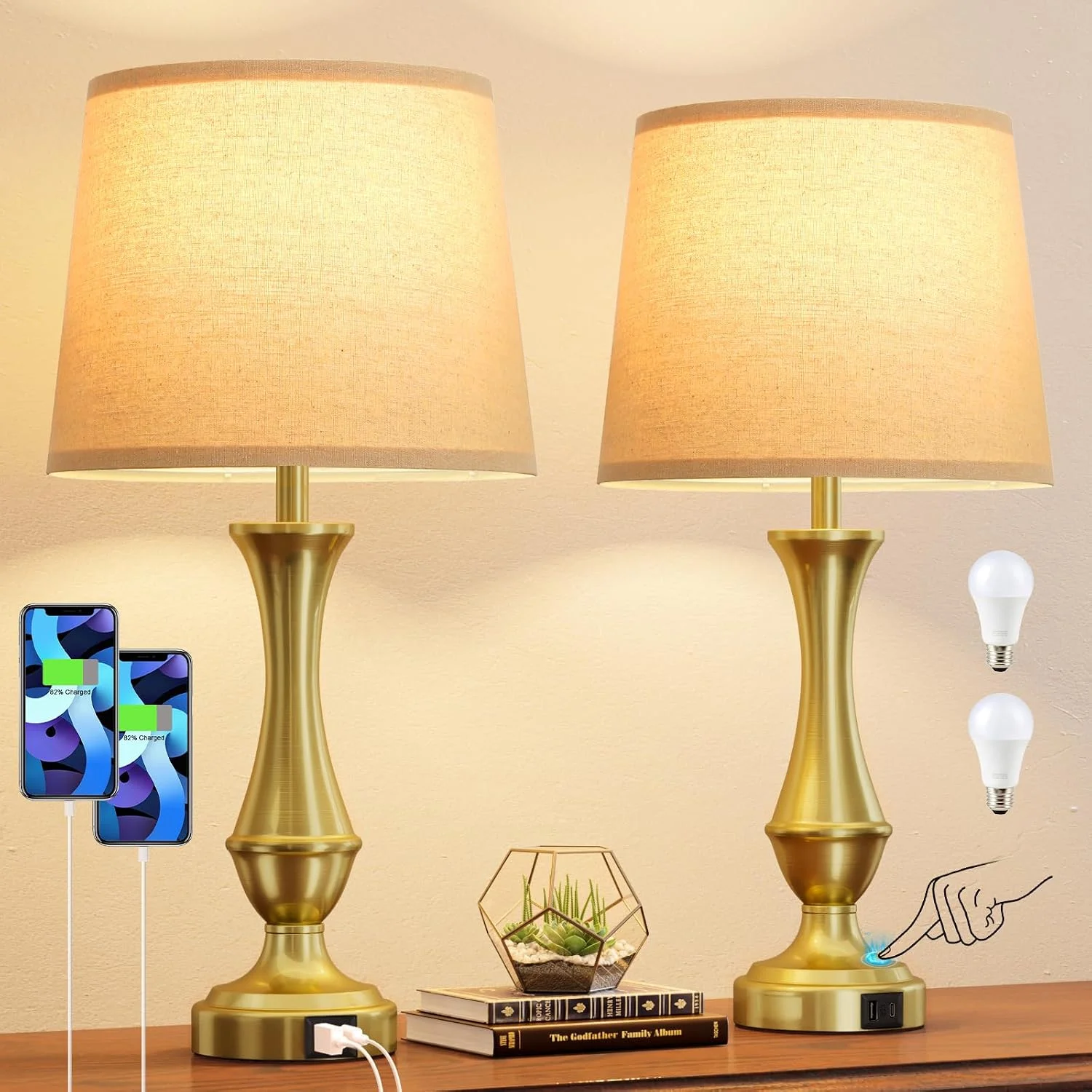 Seealle Touch Lamps for Nightstand, Dimmable, Bulb Included - Image 4