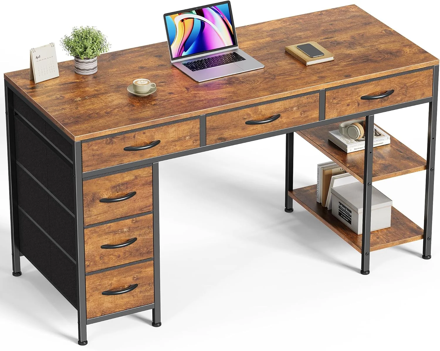 Huuger Computer Desk with 6 Drawers, Office Desk with Shelves, 47inch - Image 4