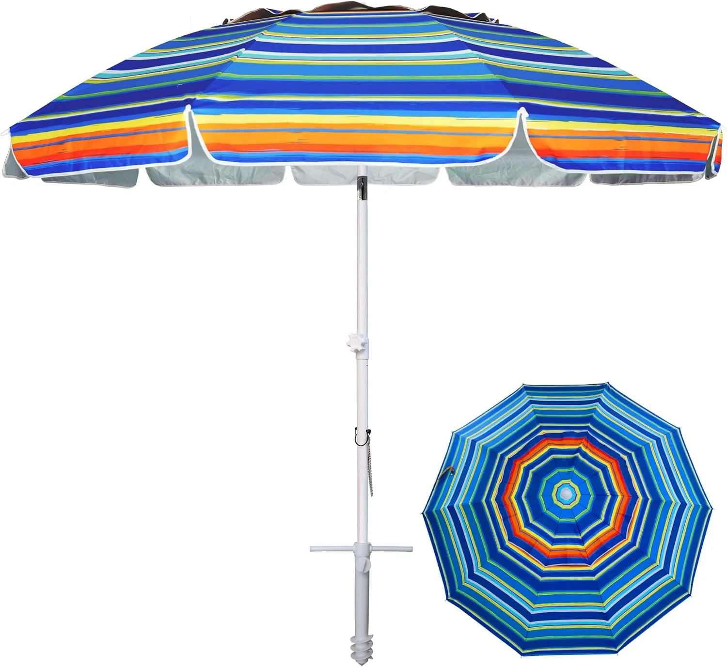 AMMSUN 8 Feet Large Beach Umbrella with Sand Anchor Heavy Duty High Wind Portable Outdoor Umbrellas UV 50+ Protection - Image 7