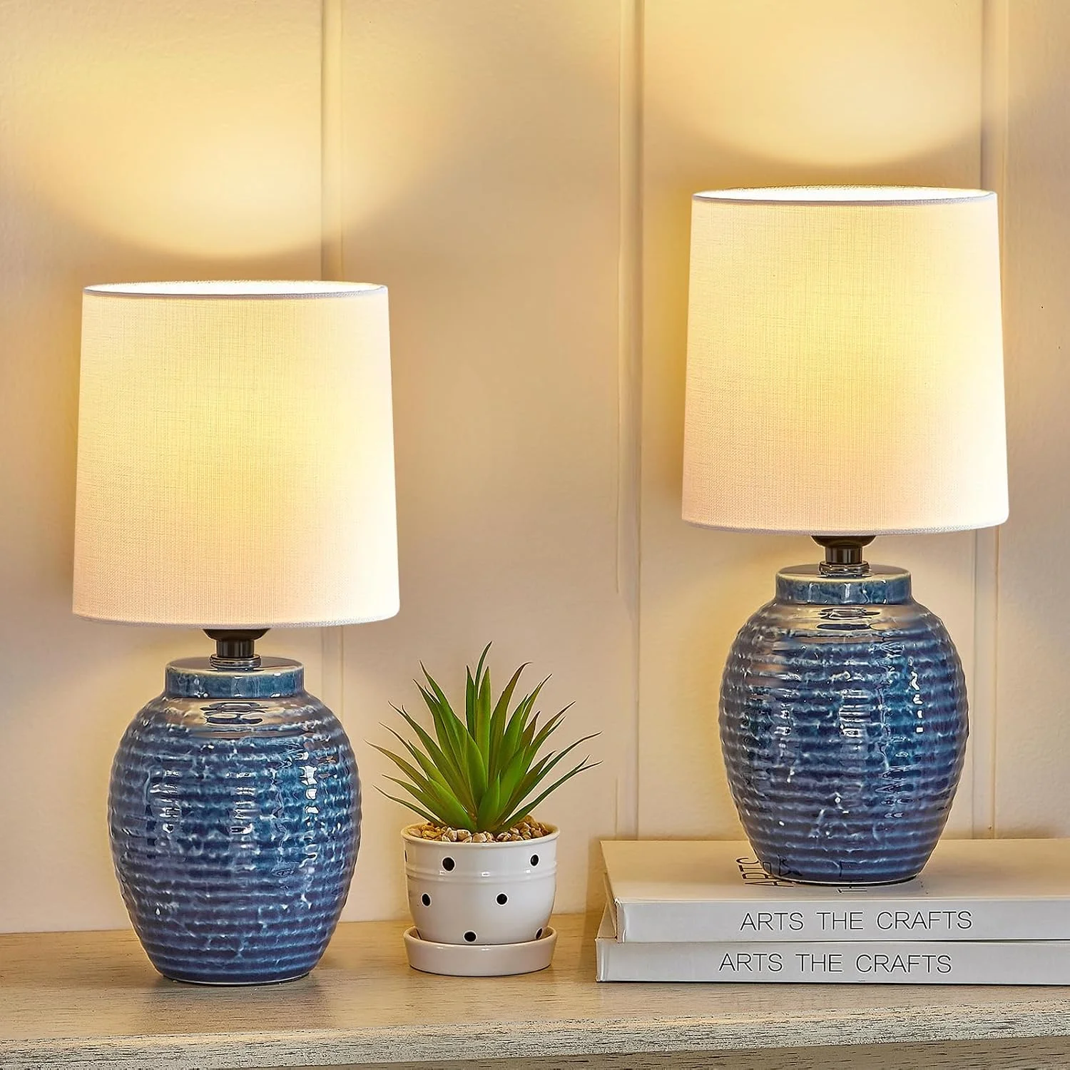 EJIAXIN Table Lamps Set of 2-13.5 Small Boho Lamp, Farmhouse Rustic Ceramic Table Lamp for Bedroom
