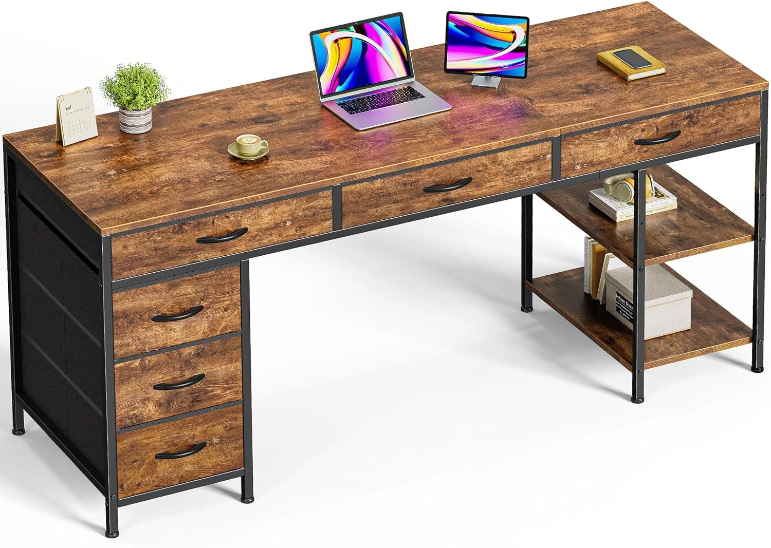 Huuger Computer Desk with 6 Drawers, Office Desk with Shelves, 47inch - Image 5