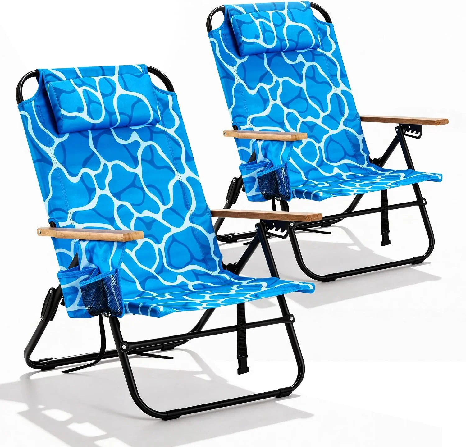Canpsky 2 Pack Premium 5-Position Reclining Camping Chair, Portable Folding Lightweight Outdoor Chair with Wooden - Image 8