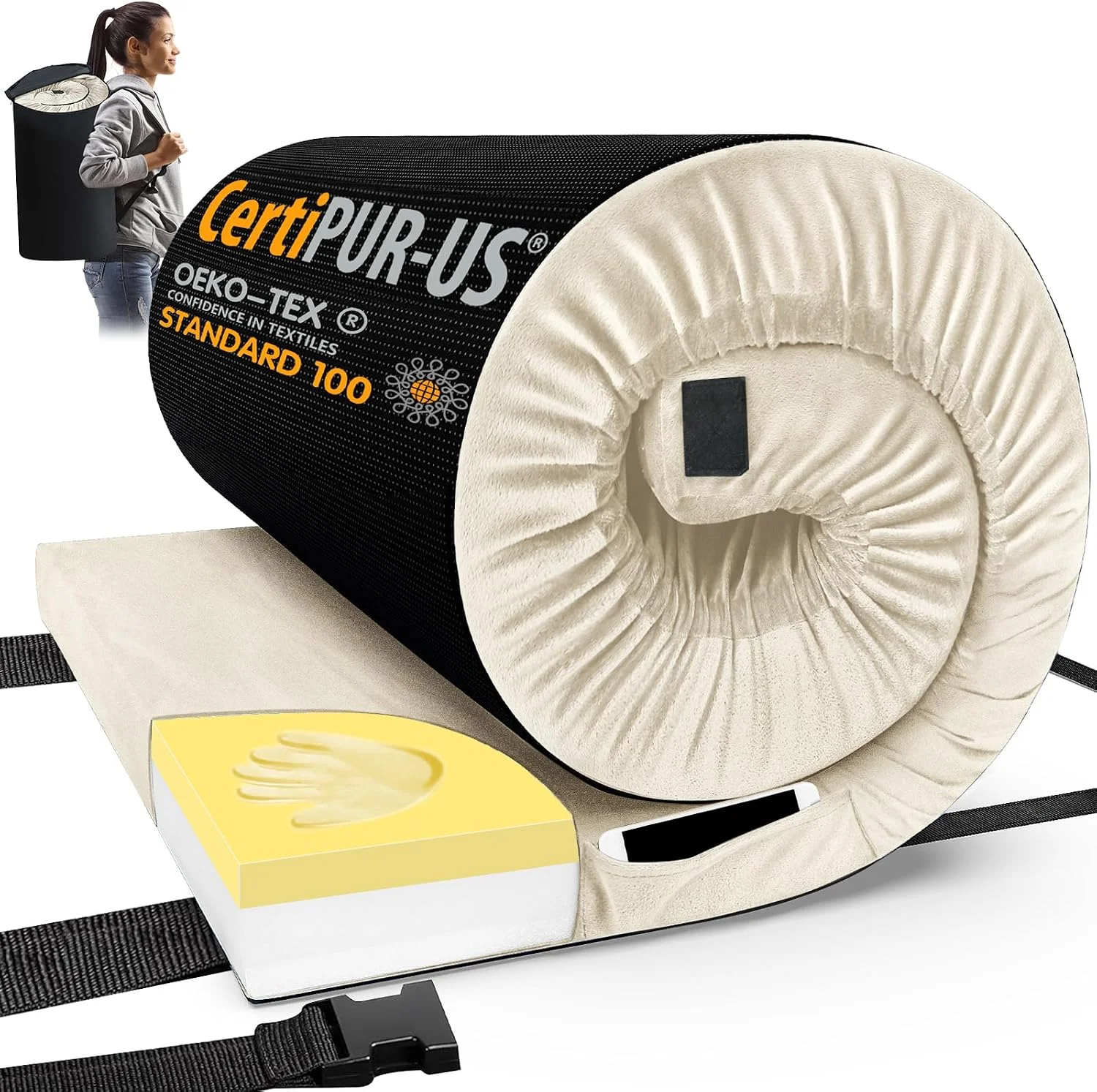 CYMULA Memory Foam Camping Mattress Pad, CertiPUR-US Sleeping Mat, Portable Roll Up Mattress for Adults - Image 3