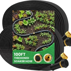 MIXC 2026 Thickened Flat Soaker Hose 200Ft with Copper Joint, Saving 80% Water, 1mm Hose, 360°Swival Handle
