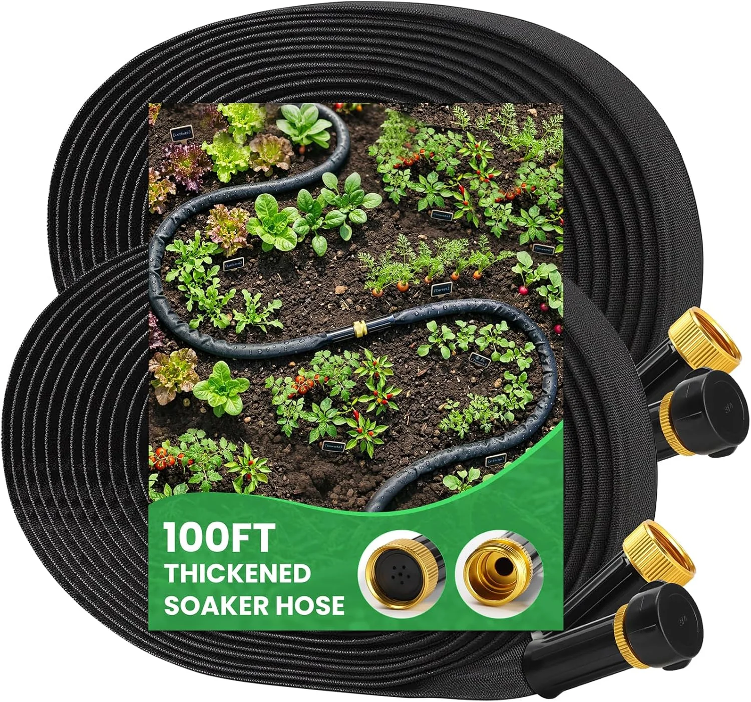 MIXC 2026 Thickened Flat Soaker Hose 200Ft with Copper Joint, Saving 80% Water, 1mm Hose, 360°Swival Handle