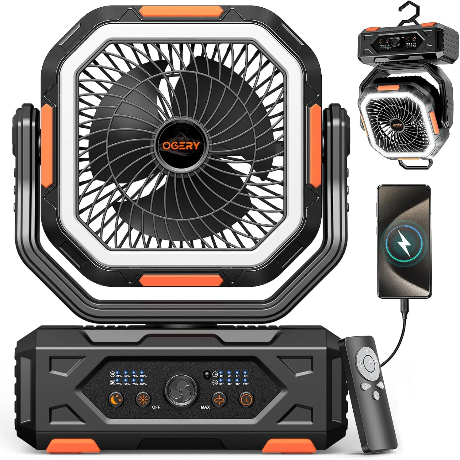 OGERY Portable Fan Rechargeable, 30000mAh Camping Fan for Tent, RV & Outdoor with Up to 322H Runtime