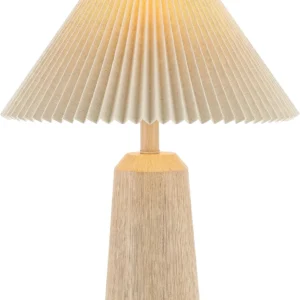 JONATHAN Y 20.5 Beige Wood Finish Resin Cylinder Table Lamp Modern Rustic Scandinavian Bedside Lamp for Living Room