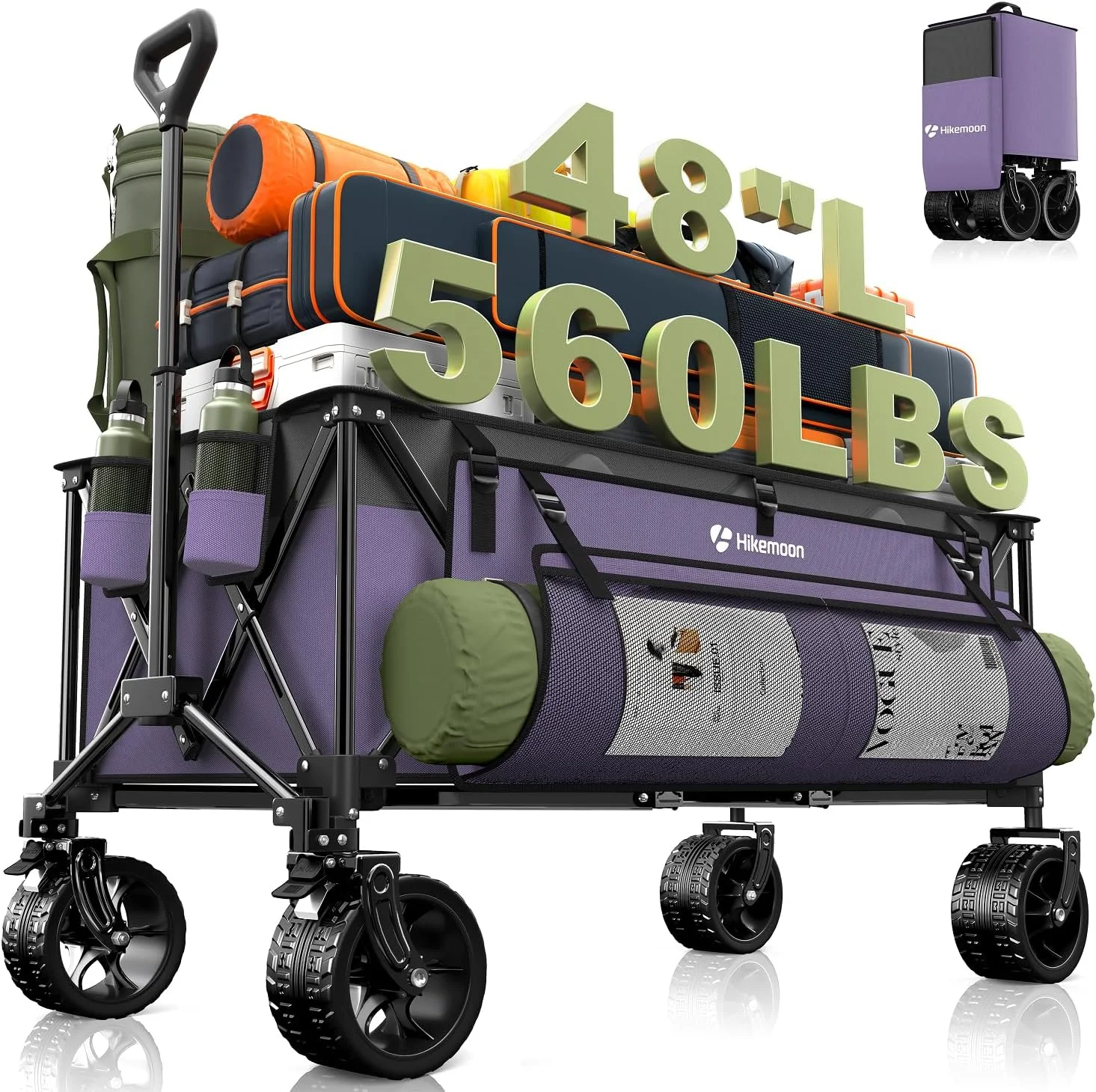 HIKEMOON 48'' Extra Large Collapsible Wagon with Big Wheels, 300L Black, 560LBS Heavy Duty - Image 4
