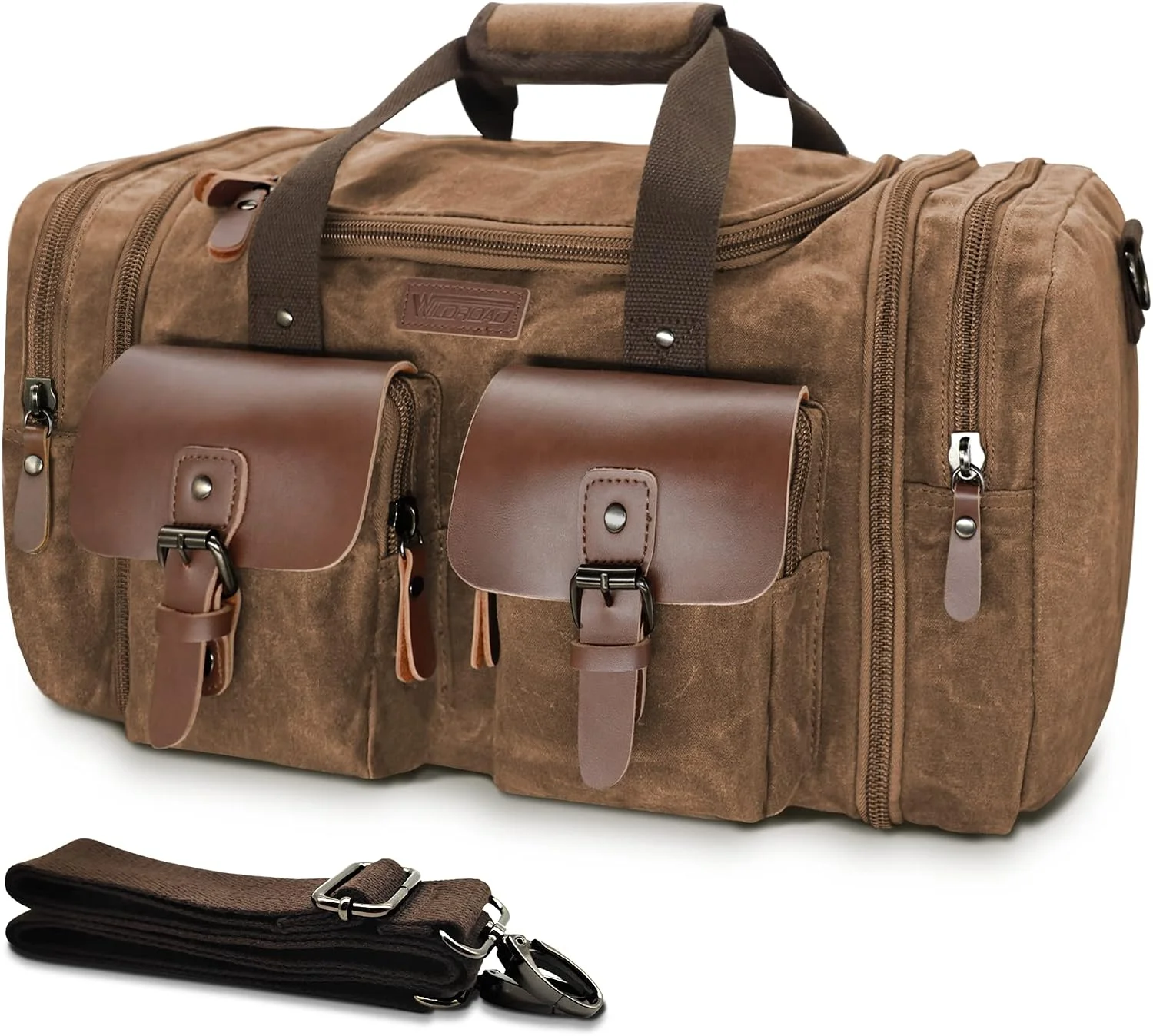 Wildroad Waxed Canvas Duffle Bag - 50L Waterproof Weekender Overnight Travel Bag - Image 18