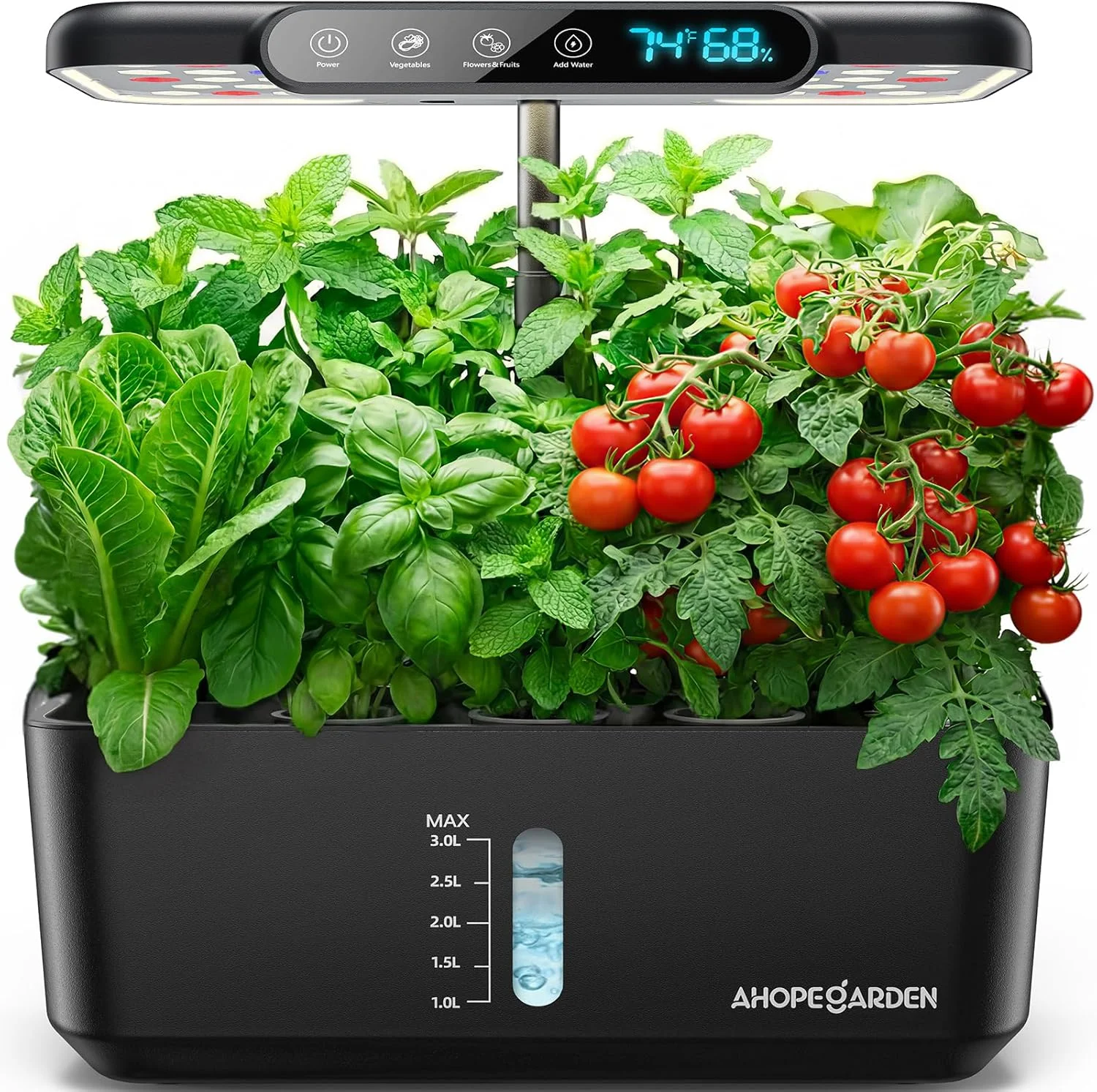 Ahopegarden Hydroponics Growing System Herb Garden: 10 Pods Indoor Garden Kit with LED Grow Light and Smart Temp &