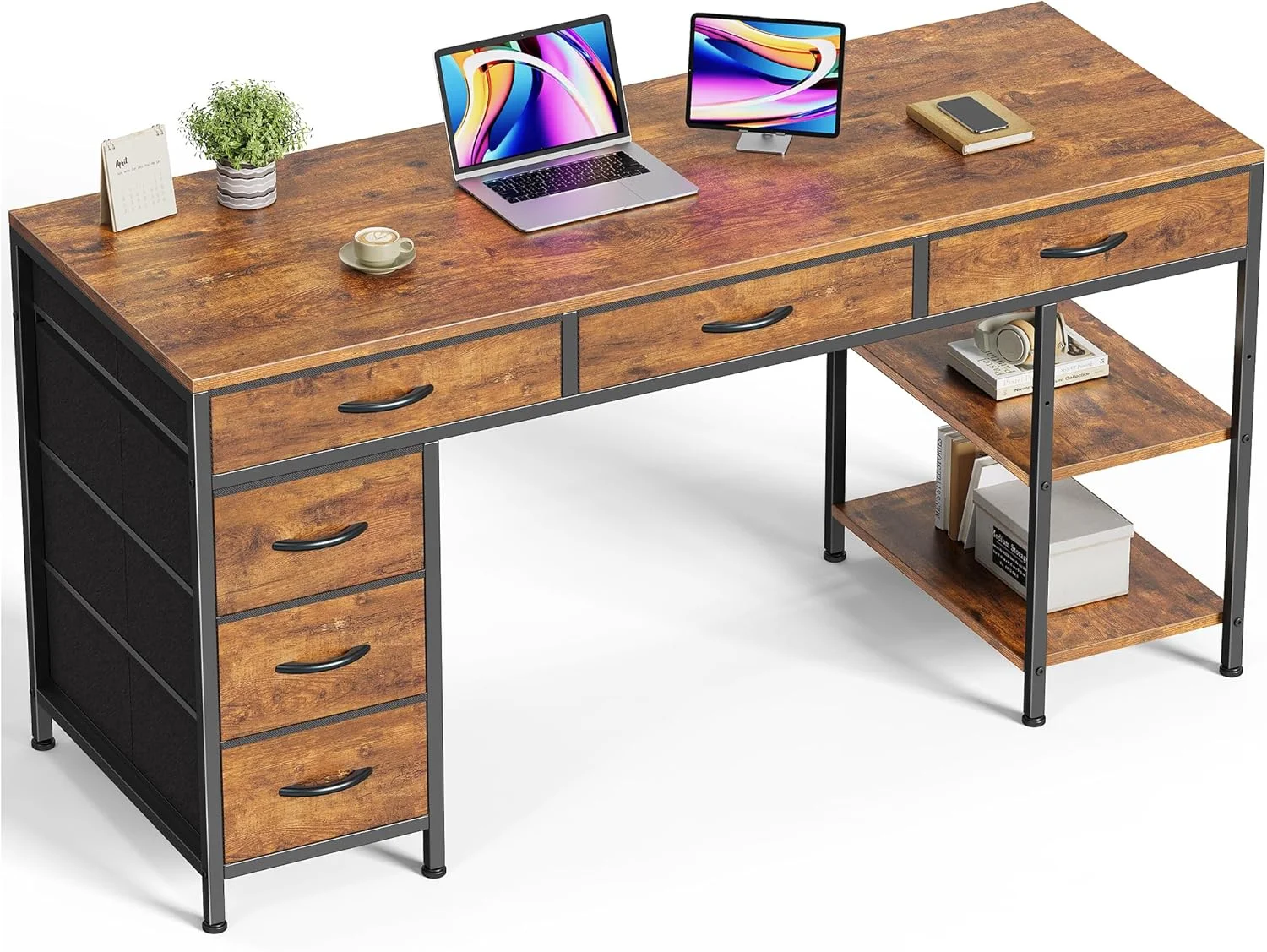 Huuger Computer Desk with 6 Drawers, Office Desk with Shelves, 47inch - Image 7