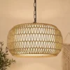 9-52 Height Adjustable Farmhouse Chandelier Light Fixture, 5-Light Rattan Boho Chandeliers for Dining Room