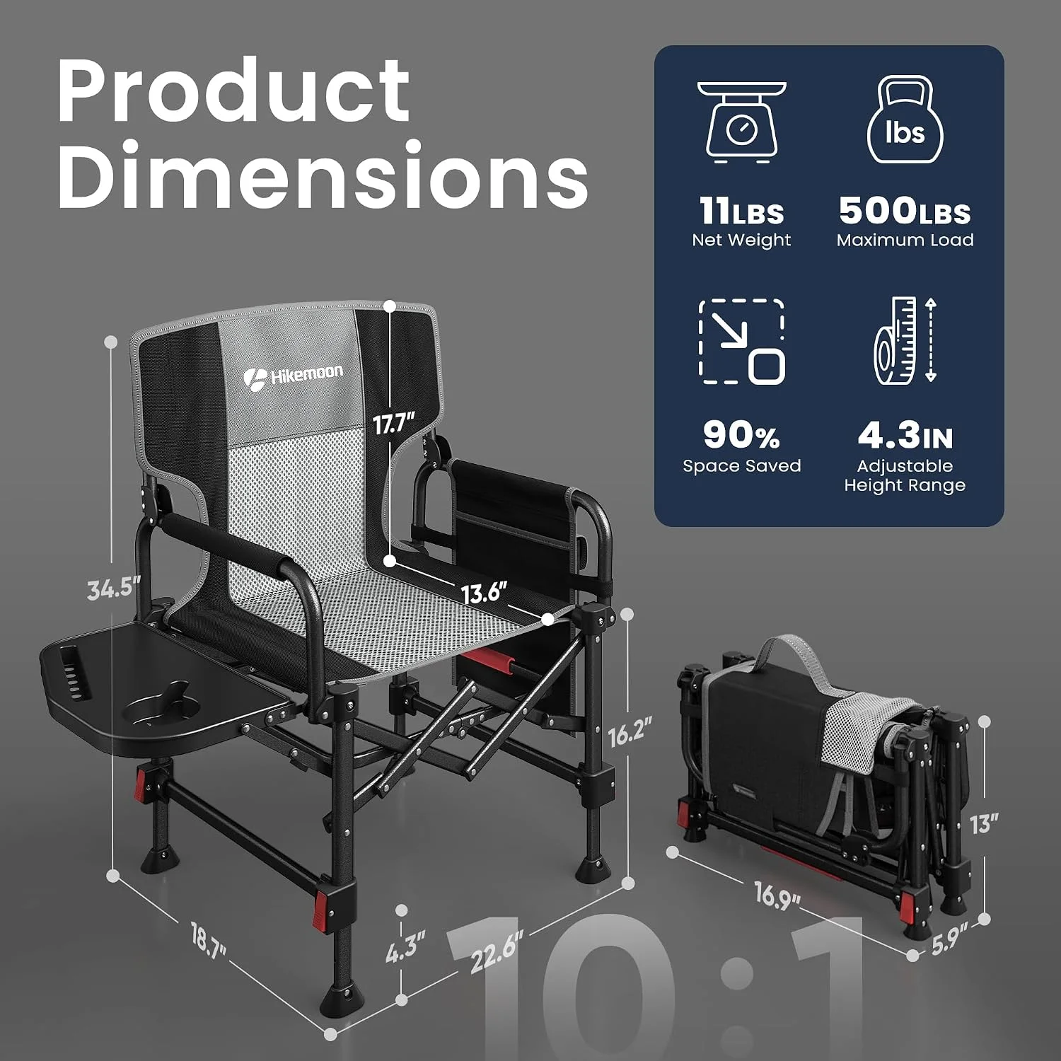 HIKEMOON Folding Camping Director Chairs, Adjustable Height - Image 3