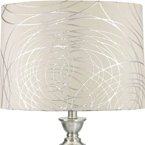 Alternative view of Cream with Silver Circles Large Drum Lamp Shade (Pre-Assembled) 15 Top x 16 Bottom x 11 High (Spider) Replacement with