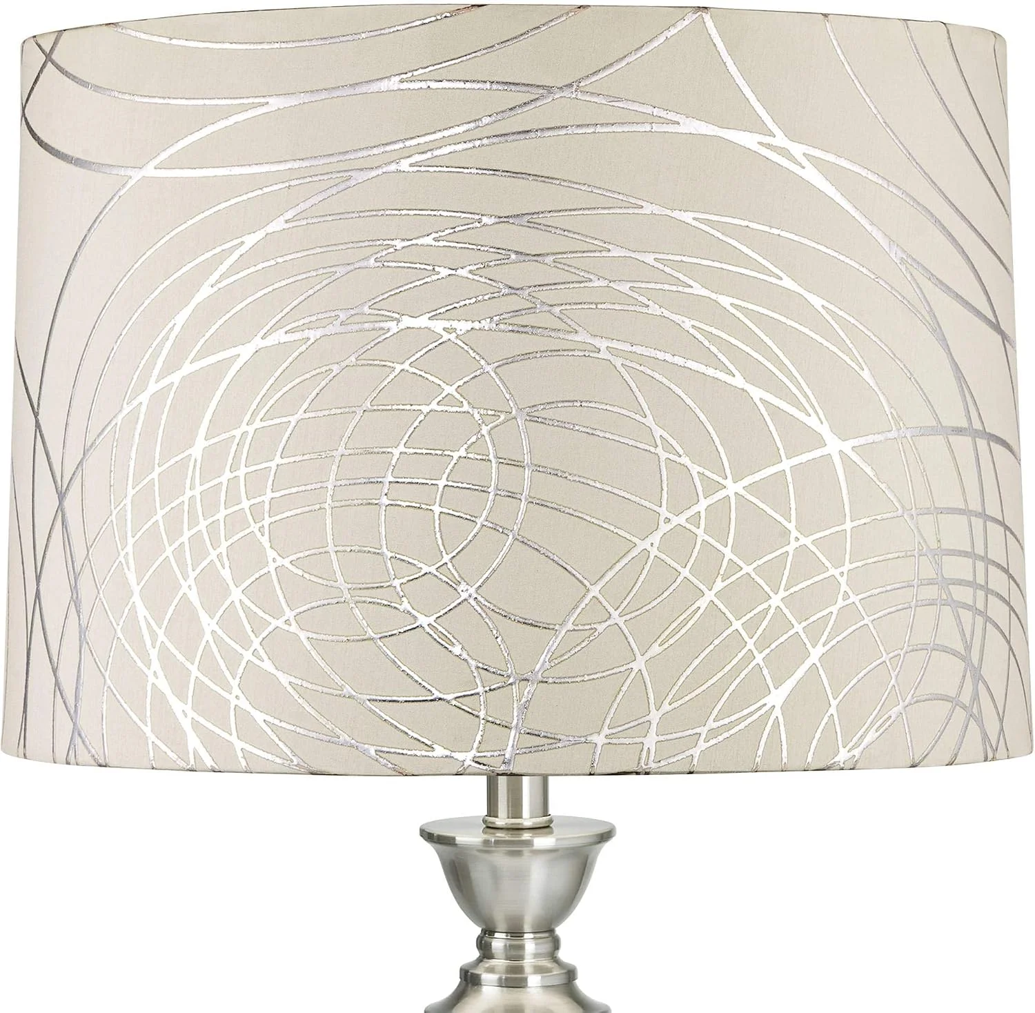 Cream with Silver Circles Large Drum Lamp Shade (Pre-Assembled) 15 Top x 16 Bottom x 11 High (Spider) Replacement with - Image 2