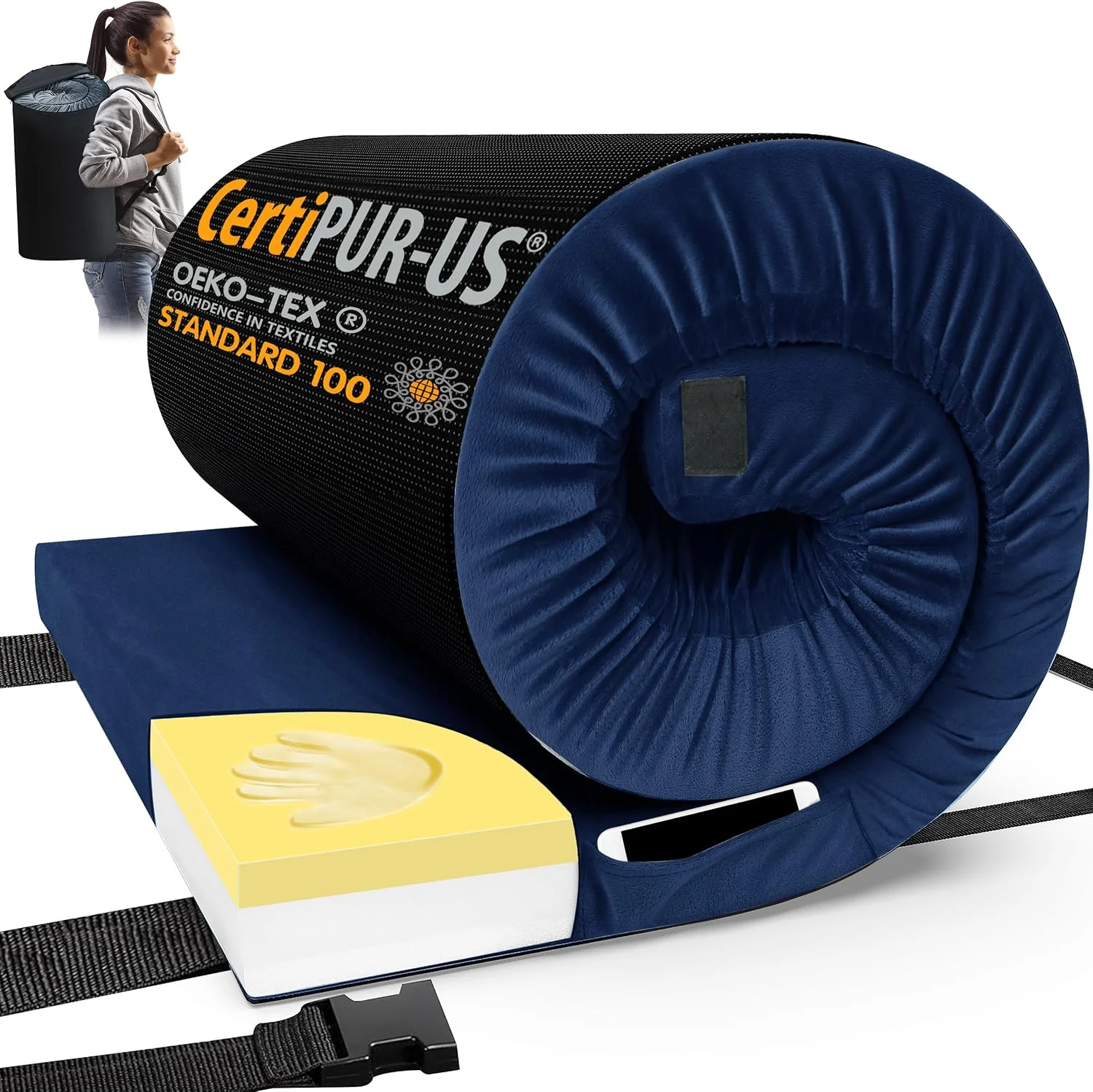 CYMULA Memory Foam Camping Mattress Pad, CertiPUR-US Sleeping Mat, Portable Roll Up Mattress for Adults - Image 4