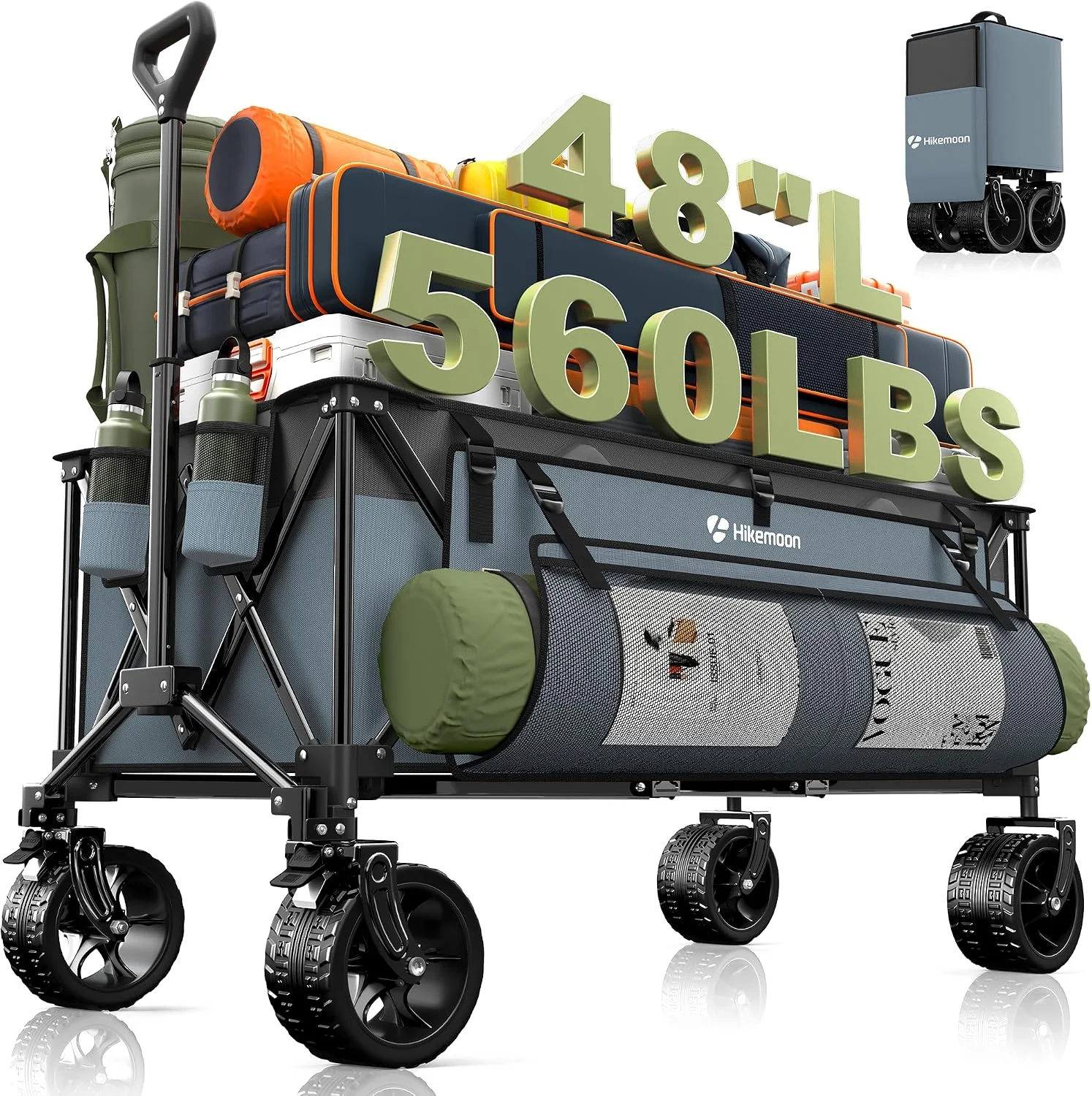 HIKEMOON 48'' Extra Large Collapsible Wagon with Big Wheels, 300L Black, 560LBS Heavy Duty - Image 9