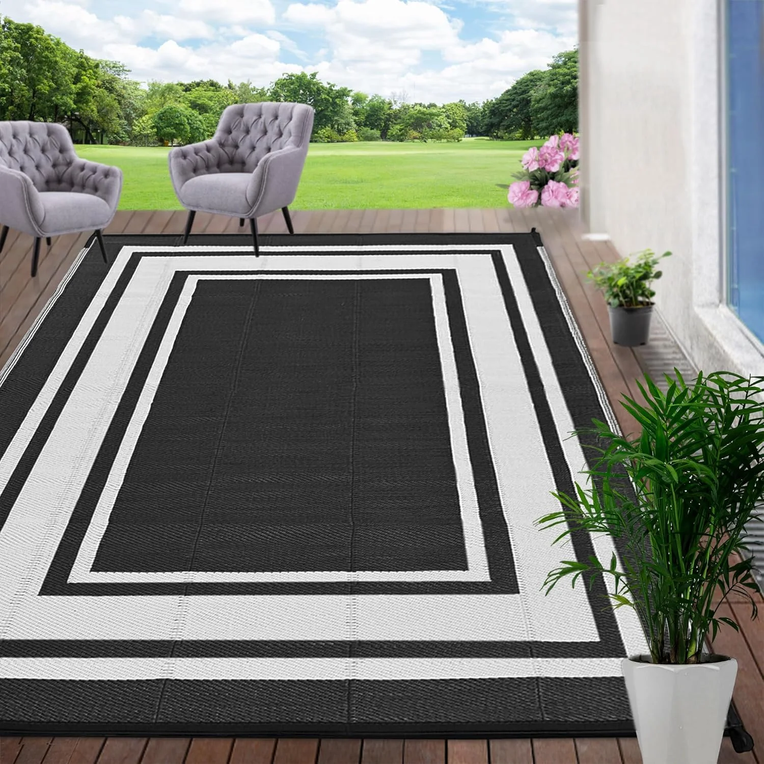 RURALITY Outdoor Rugs 8'x10' Waterproof for Patios Clearance, Plastic Straw Mats for RV - Image 14