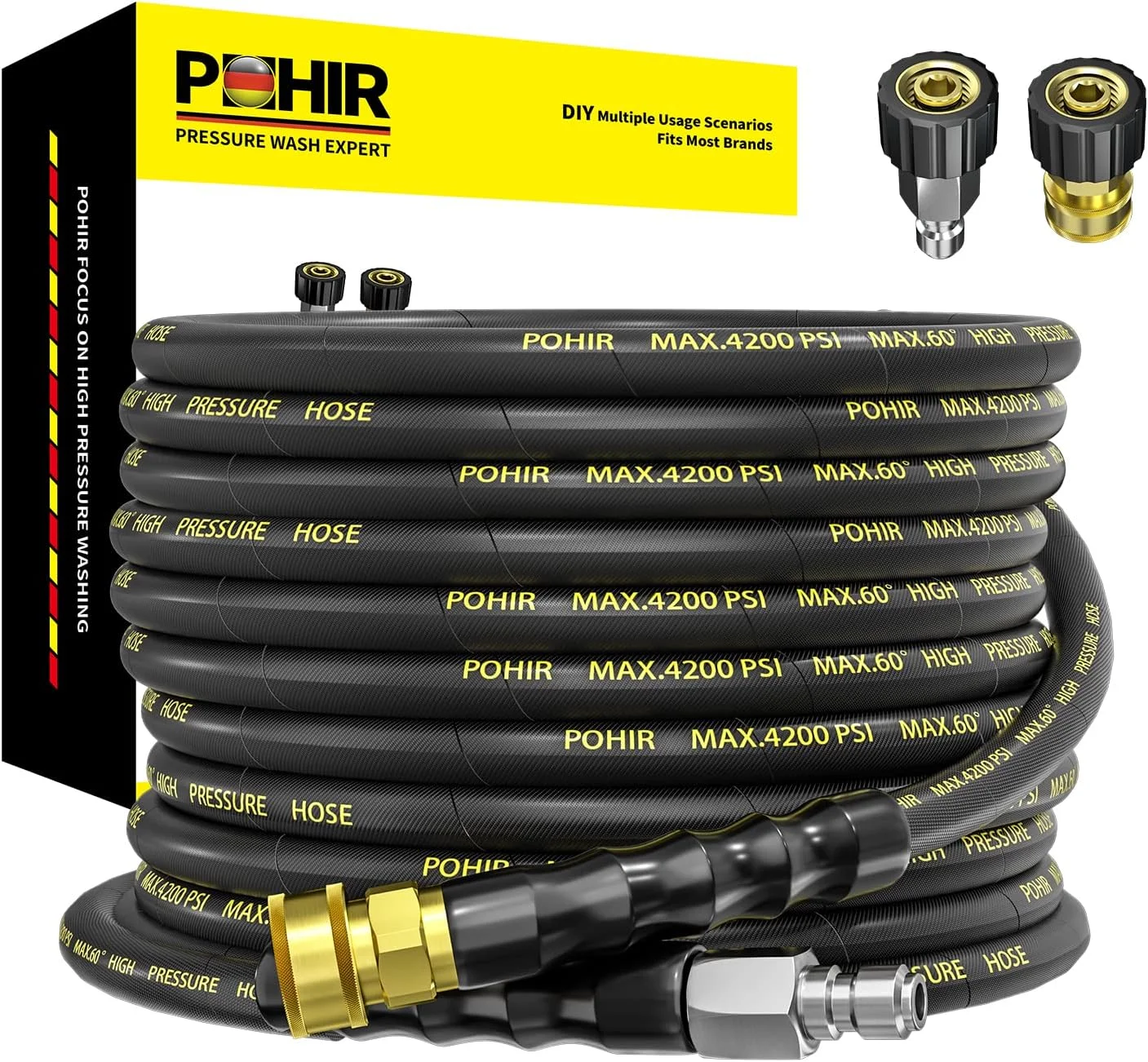 POHIR Pressure Washer Hose 50 ft with 3/8 Inch Quick Connect, Kink Resistant High Tensile Wire Braided - Image 5