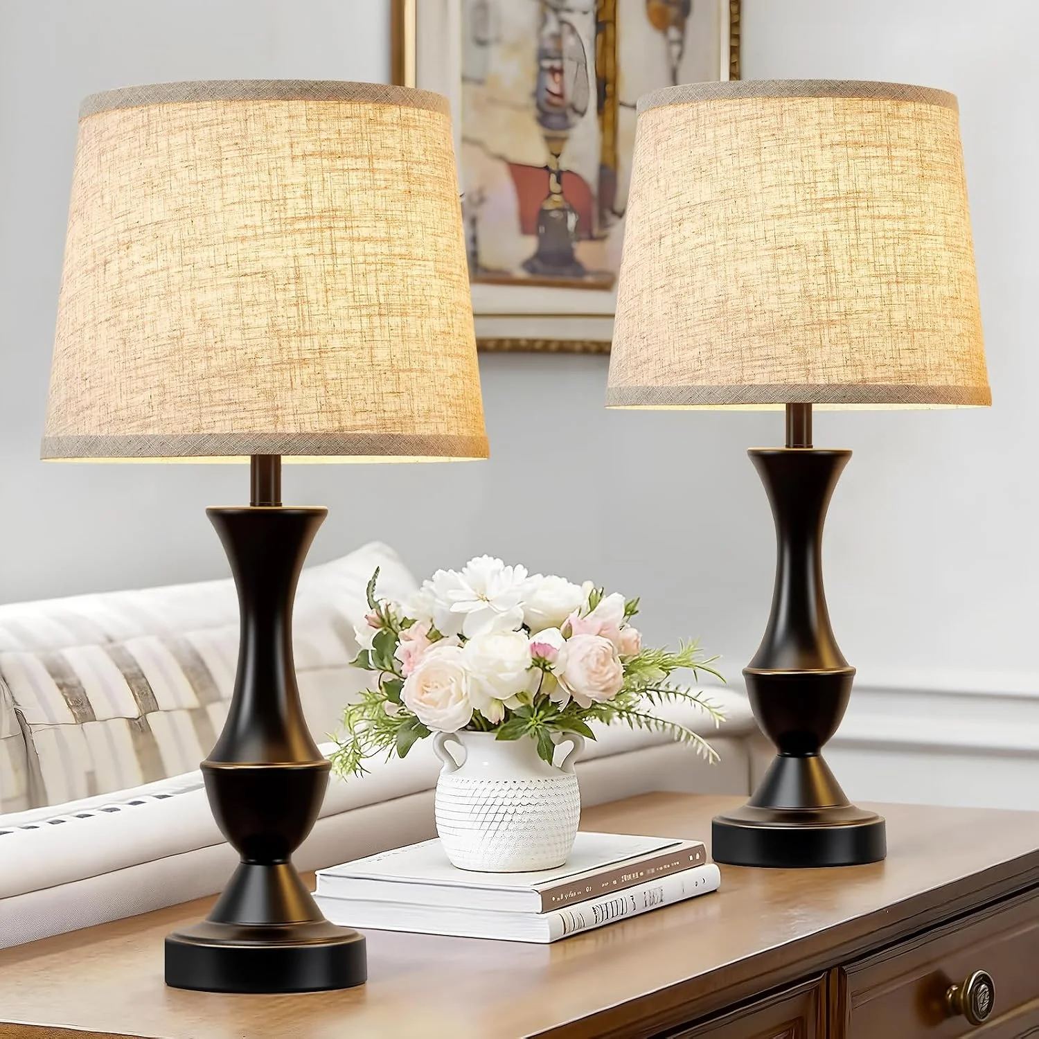 Luvkczc Table Lamp Set of 2, 19 Farmhouse Vintage Bedside Lamps for Living Room & Bedroom - Image 7